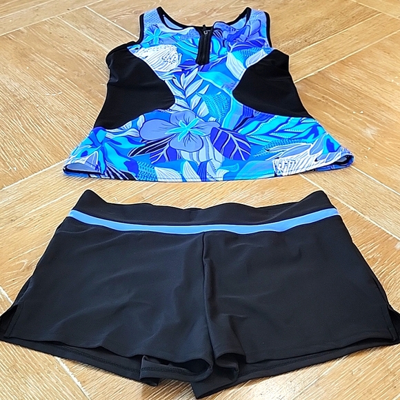 ZeroXposur Ladies Scuba 2 Piece Tankini Swimsuit Blue Black Small NWT - Picture 3 of 7